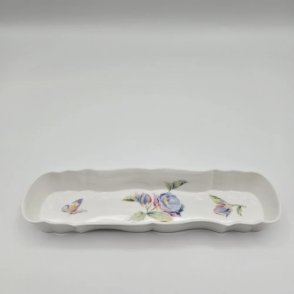 Vintage Hammersley England Fine Bone China Floral Butterfly Olive Mint Dish Tray